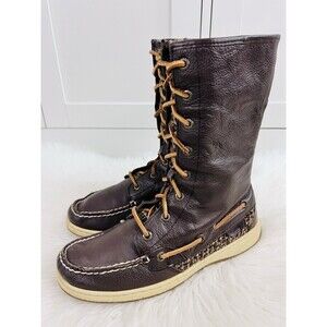 Sperry Topsider Ladyfish Brown Leather Mid-Calf Boots 7.5M Fishermancore Coastal